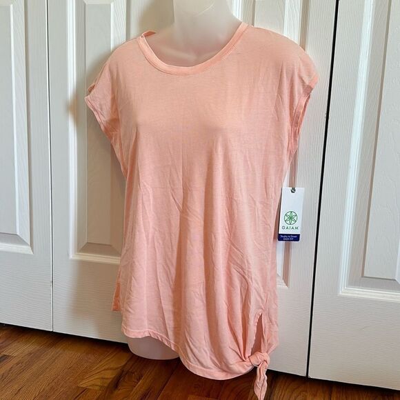 Gaiam Burnout Tie Tee Peach Melba moisture Wicking Yoga Athleisure Small S NWT - Picture 2 of 7